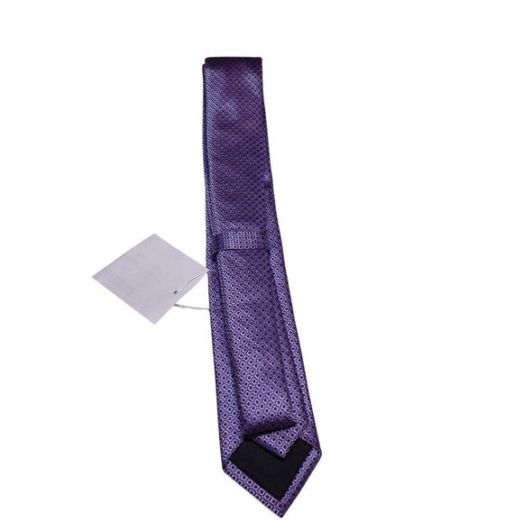 NWOT Hugo Boss Designer Slim Neck Tie Geometric Purple Silk Italy Made - Picture 4 of 6